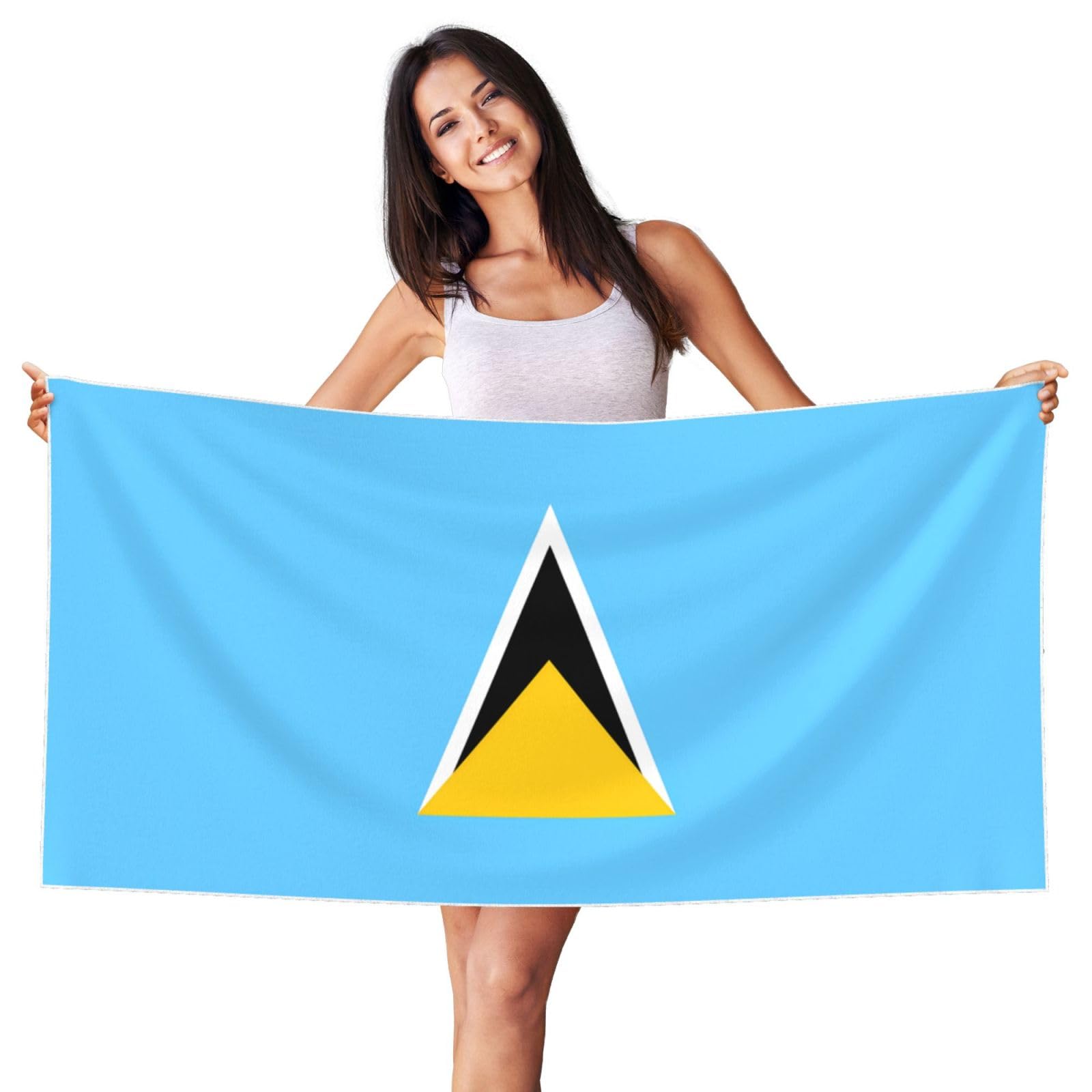 Poezjzw White Flag Of Saint Lucia Oversized Beach Towels For Travel Quick Dry Towels For Swimmers Bath Towel Sand Proof 27.5 X 55 In