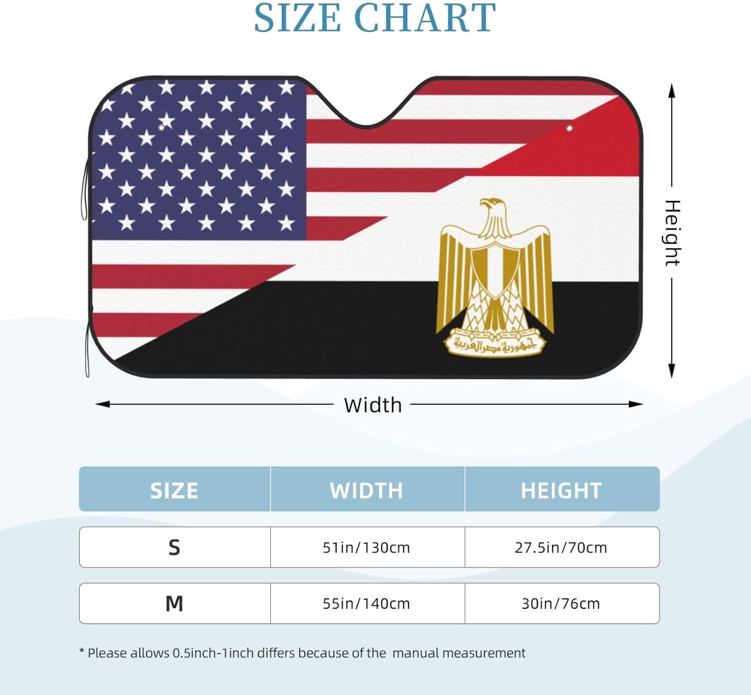 America Egypt Friendship Flag Foldable Car Windshield Sunshade Blocks Heat and Sun Glare Uv Rays