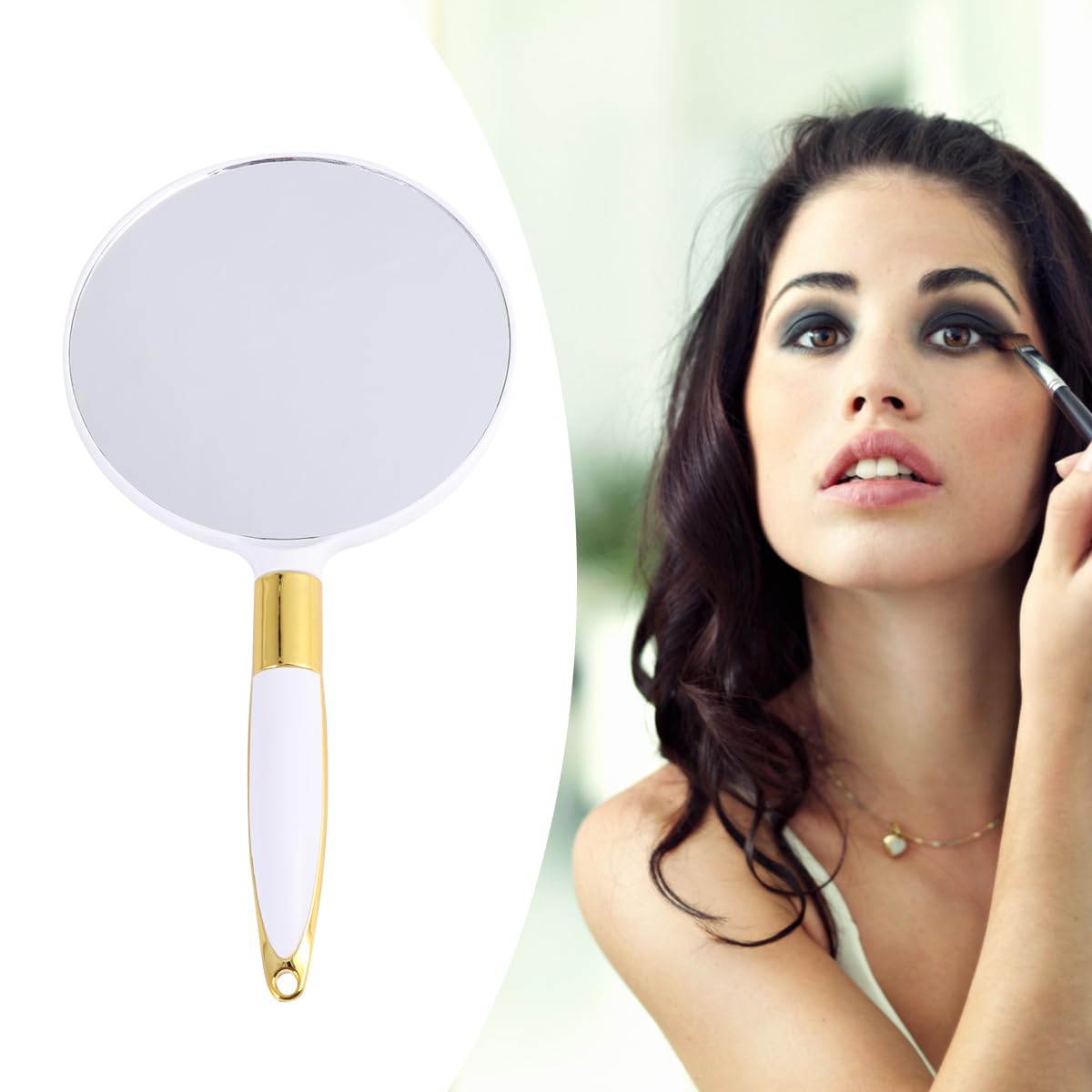 Mipcase Vintage Round Handheld Makeup Mirror Portable Cosmetic Vanity Mirror with Handle Compact Lightweight for Travel and Daily Use - Image 3