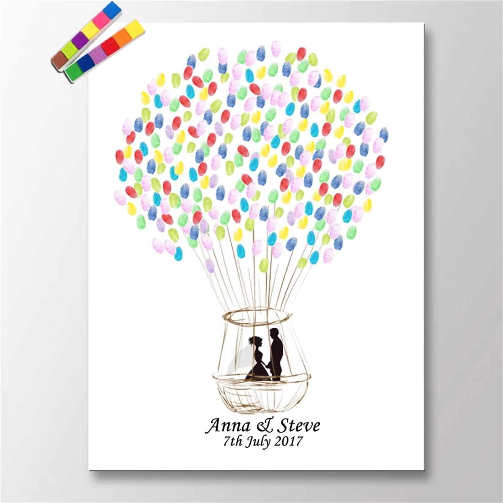 Libro degli ospiti delle impronte digitali con albero in tela, libro degli ospiti con impronte digitali, firma dell'albero e tampone per timbri, multicolore, diverse misure (color04,60 x 80