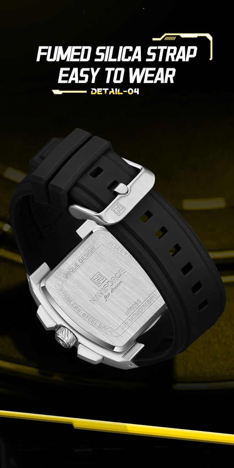 NAVIFORCE Waterproof Chronograph Sport Watch for Men, with Auto Date Women Quartz Wrist Watches, Colorful Silicone Band