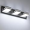 VOLISUN Modern Bathroom Vanity Light Fixtures (3-Light, 24-Inch), Matte Black LED Bathroom Lighting Fixtures Over Mirror, 360°Rotatable Head, LED Vanity Lights for Bathroom (Cool White 6000K)