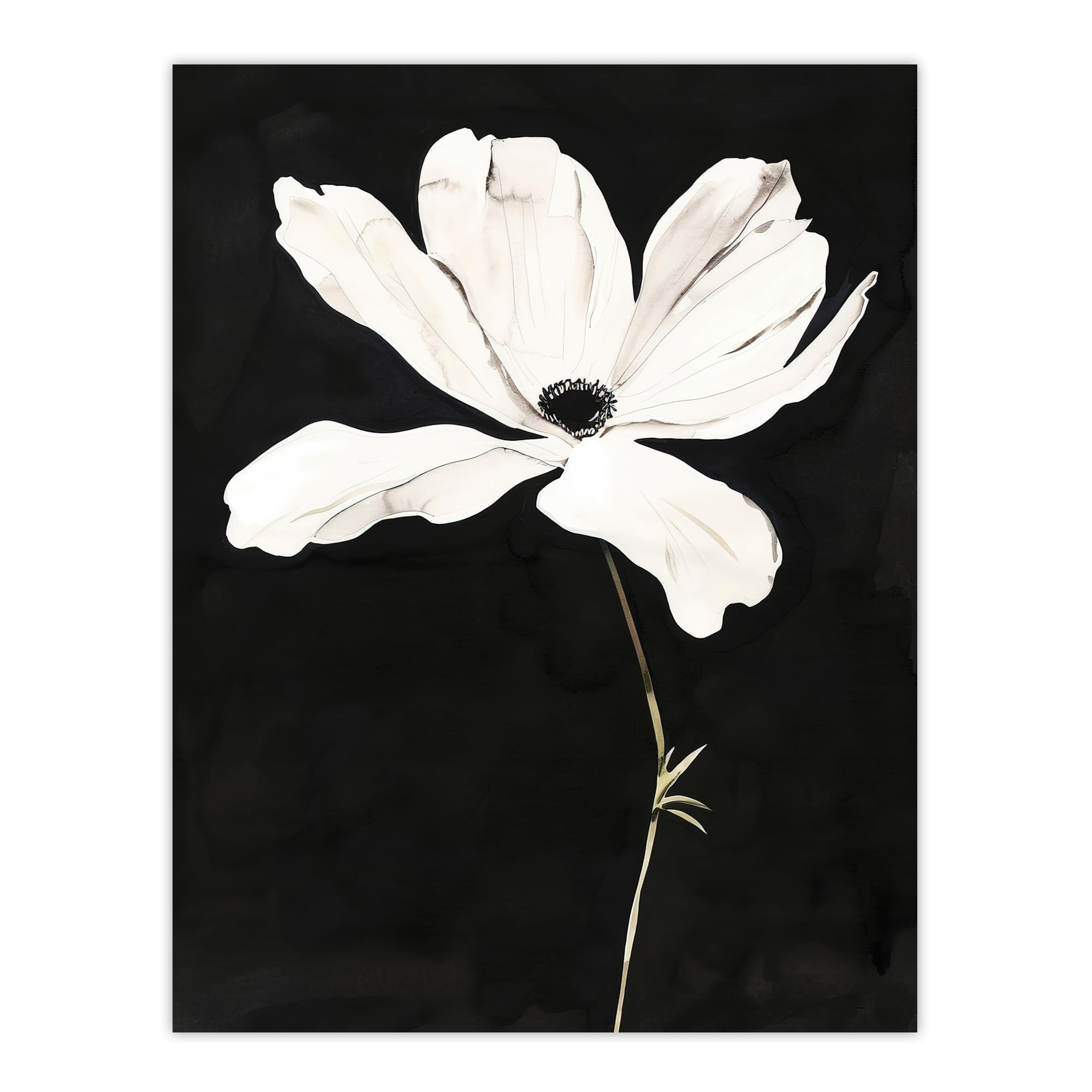 Artery8 White Flower Bloom Black Background Watercolour Living Room Large Wall Art Poster Print Thick Paper 18X24 Inch