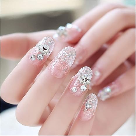 Amazon Co Jp 人気 24pcs セットアクリルネイルのヒント偽ネイルステッカー花嫁偽のネイルセクシーなプレスのネイルマニキュアフラッシュ ビューティー