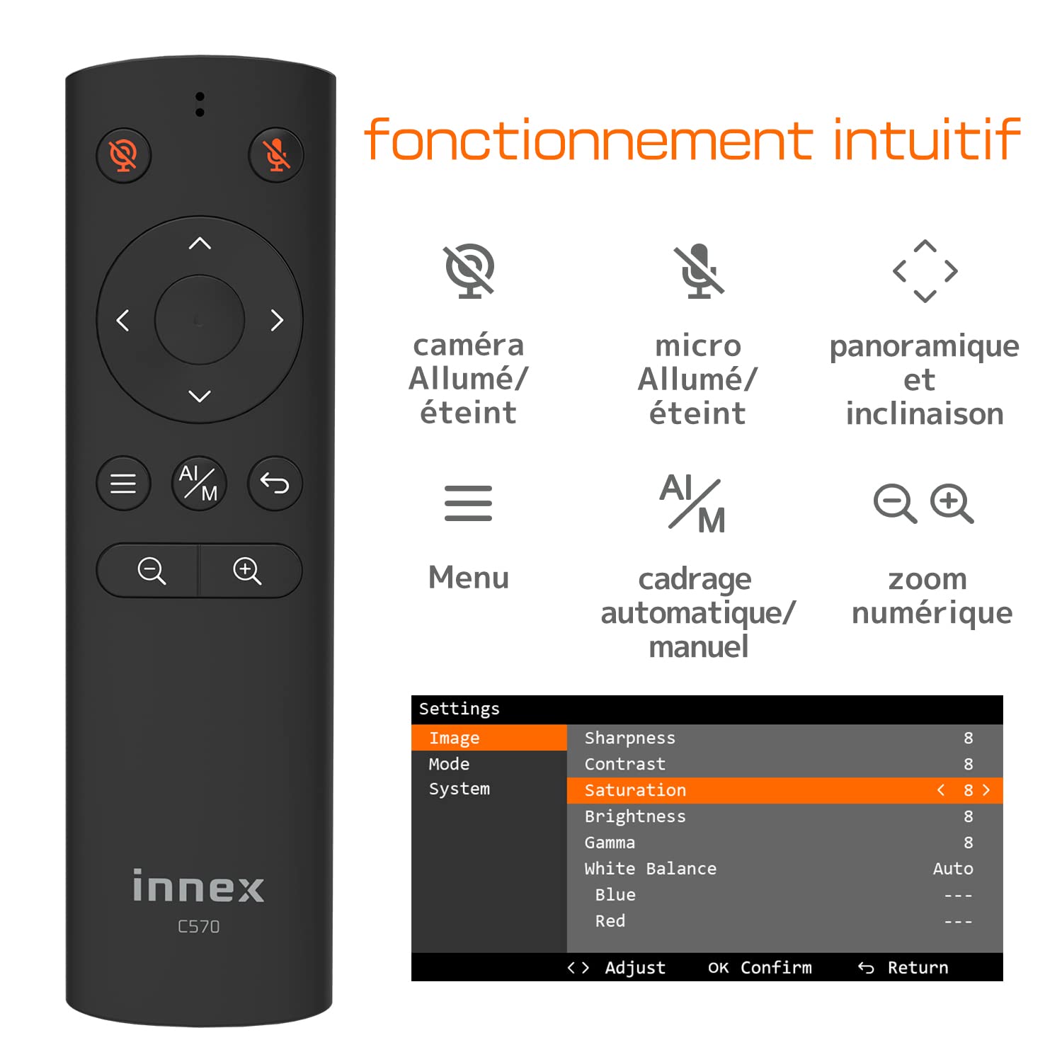 Innex C570 Webcam 4K Grand Angle 120° avec Suivi IA et Microphone