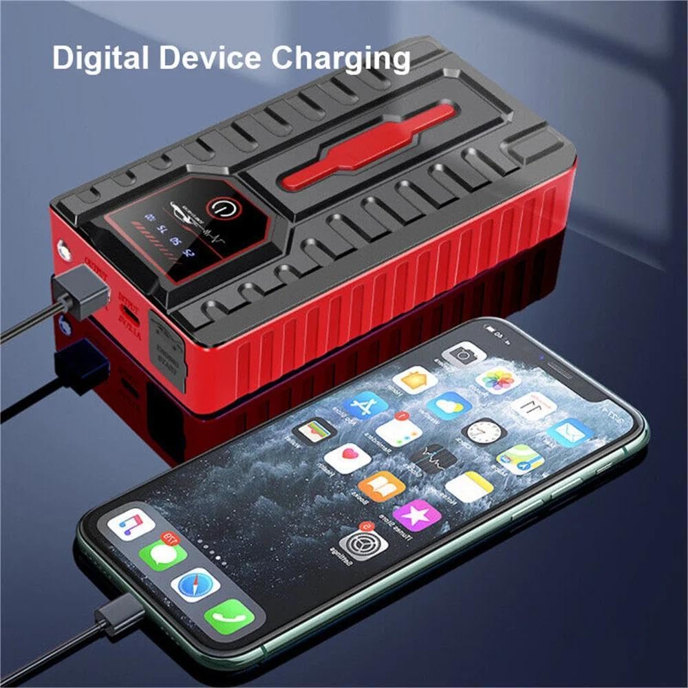 Booster Batteria Auto 5000 A, 6000 mAh Avviatore Batteria Auto | Avvio di Emergenza,Uso Automobile,12V Portatile Jump Starter con Pinze di Sicurezza Intelligenti, Lampada a LED, Schermo LCD