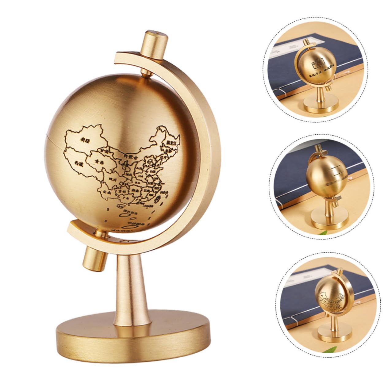 Vaguelly Rotating Brass Globe Desktop Decor Tabletop Globe for Boys and Girls Brass Decorative Educational