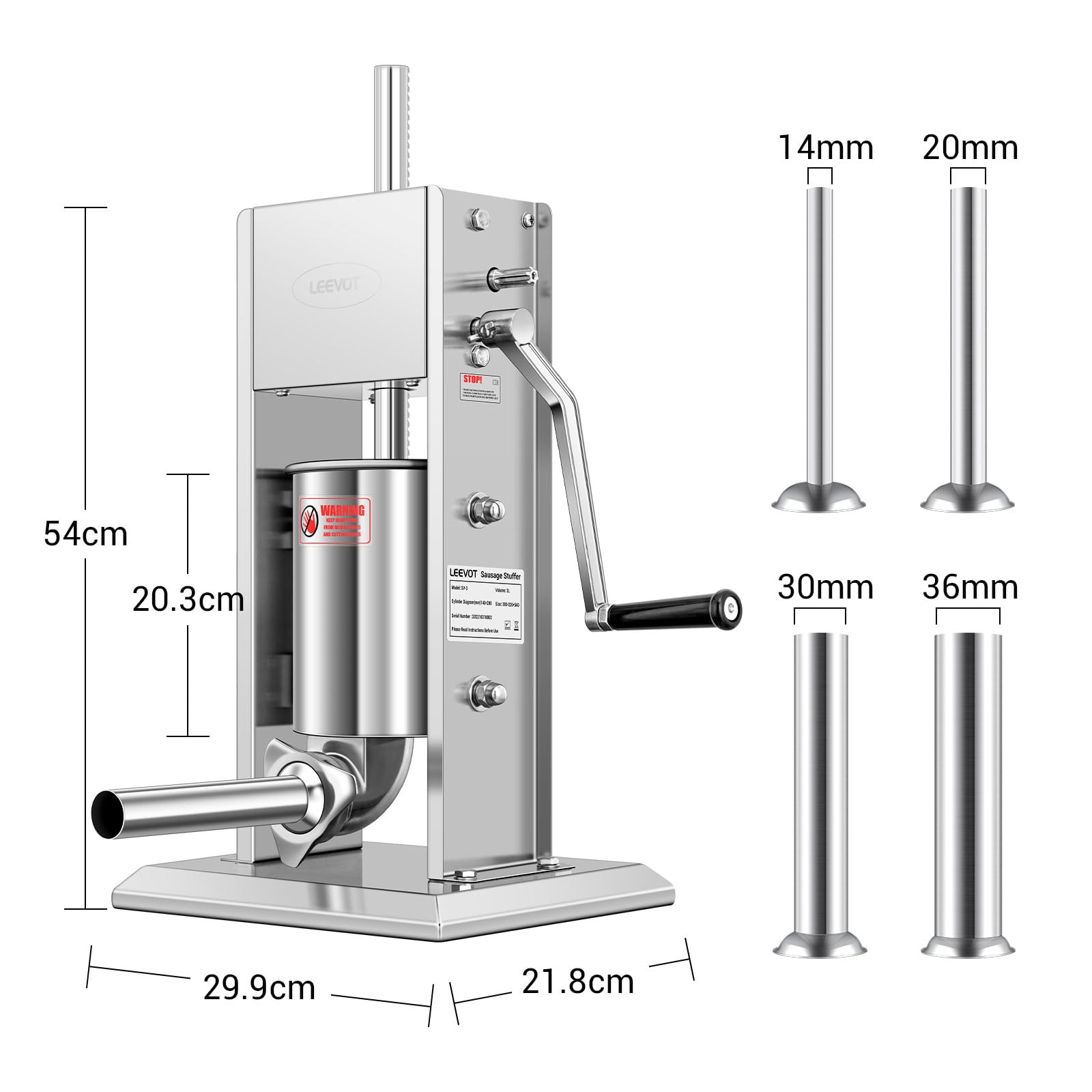 LEEVOT Insaccatrice per Salsicce 3L/7Lb, Acciaio Inossidabile 304, Macchina per Salsicce Regolabile a 2 Velocità, 4 Tubetti di Riempimento (Argento)