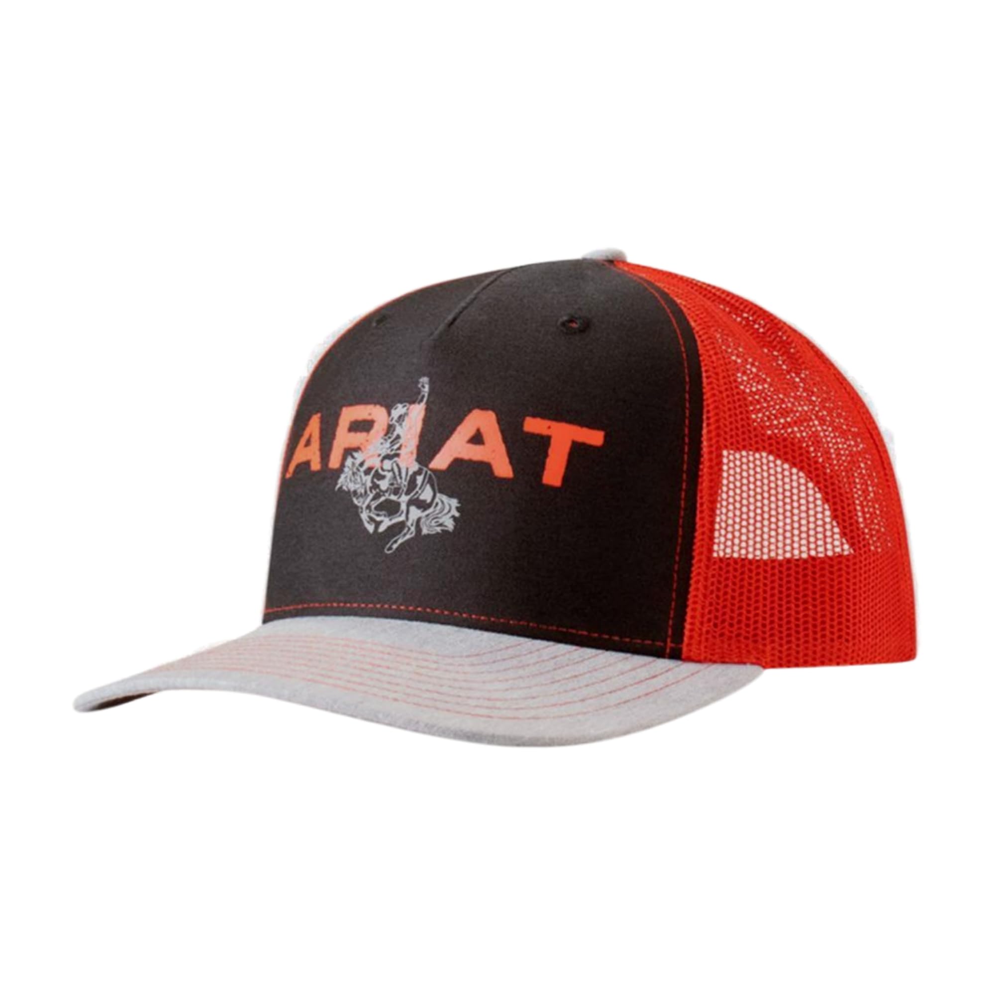 ARIAT Herren Bucking Bronco Motiv Cap - Structured Snapback Schwarz/Rot | Verstellbare Passform, belüfteter Netzrücken, gebogene Krempe, Sportkleidung, Western-Kopfbedeckung