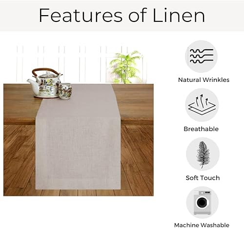 Miniatura 3 de D'Moksha - Camino de mesa de lino de 108 pulgadas de largo, natural, camino de mesa de otoño, camino de mesa largo para Acción de Gracias, Navidad,