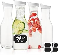 Cuiselect 50oz BPA-Free Plastic Water Carafe Pitcher with Leak-Proof Lid - Fridge-Fit Juice Containers for Milk, Iced Tea, 4 Pack