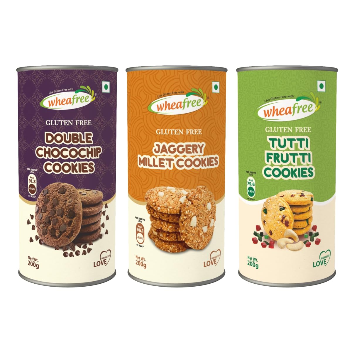 Wheafree Gluten Free Jaggery Millet Cookies (200g), Tutti Frutti Cookies (200g) and Double Chocochip Cookies (200g) Combo Pack | Premium Handmade Cookies (B0C9HYKKP6) Amazon Price History, Amazon Price Tracker