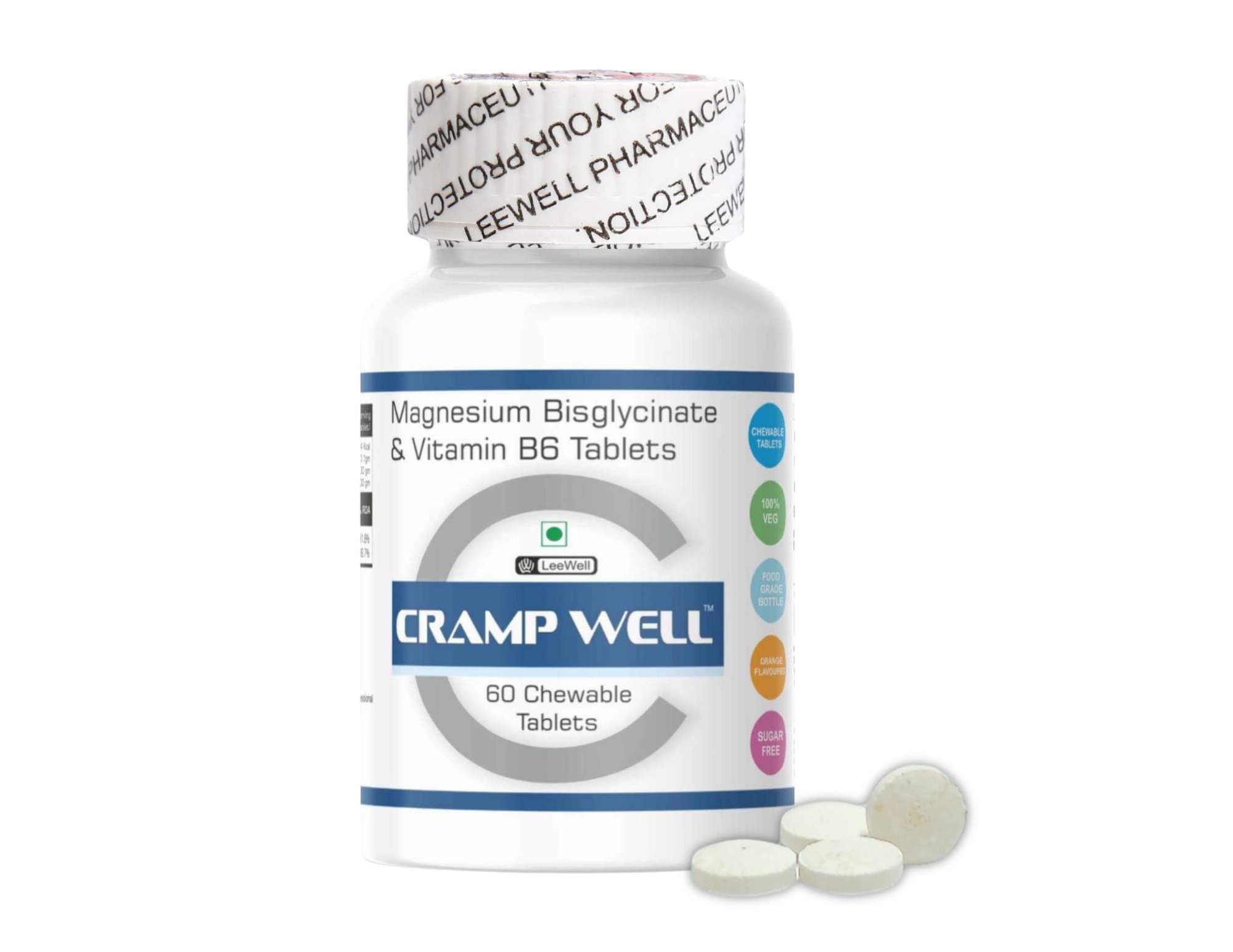 Chewable Magnesium Supplement | Magnesium Bisglycinate with Vitamin B6 (Pyridoxine) | Helps Leg Cramp Relief, Sleep Quality & Muscle Recovery for Men & Women - 60 tablets (Sugar-free)