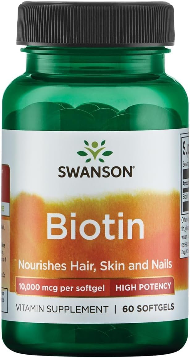 Swanson Super Strength Biotin Vitamin, 10,000 mcg, 60 Softgels 60 Count (Pack of 1)