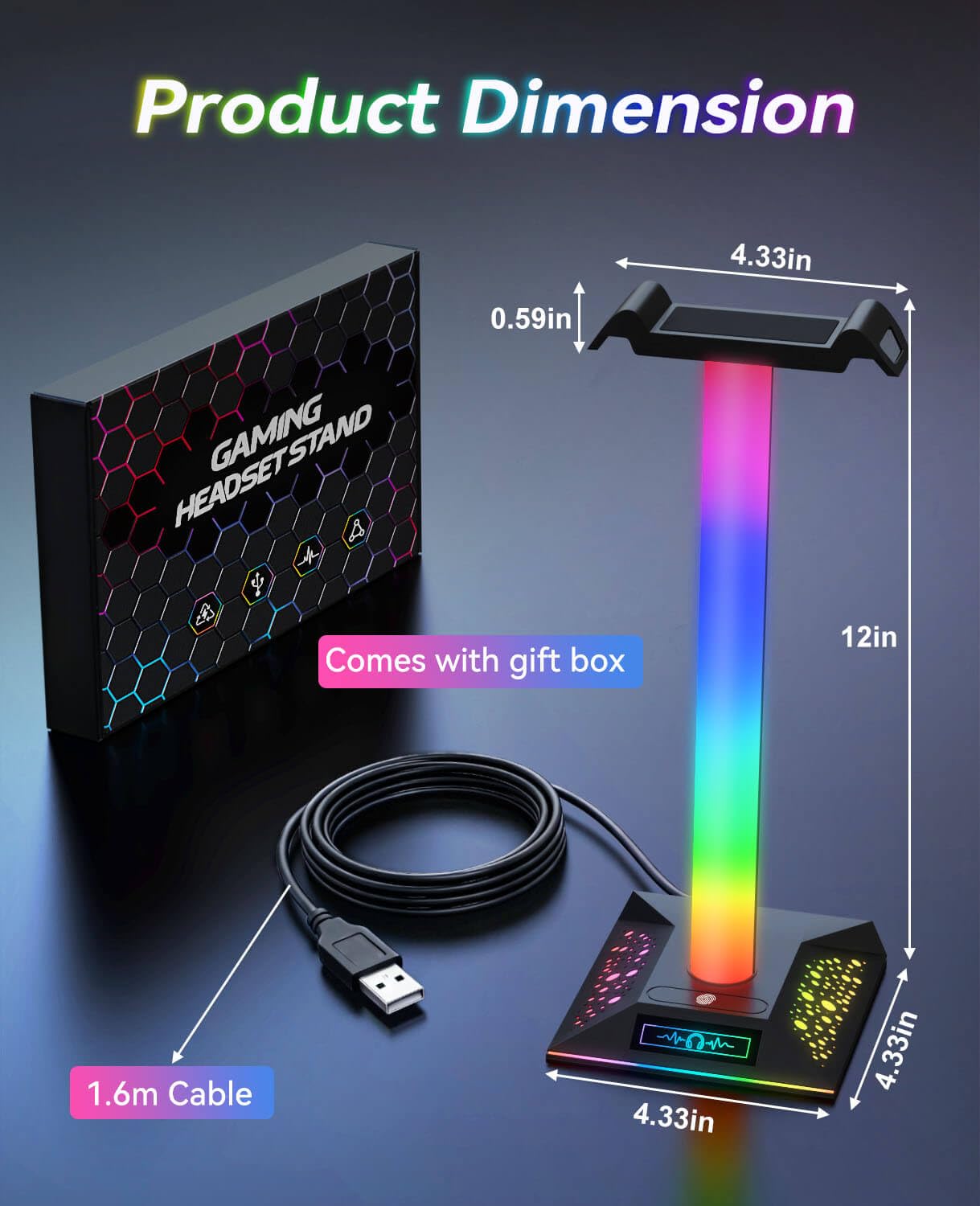 RGB Gaming Headset Ständer, LED Headset Halter mit 3 Ladeanschlüssen (2 USB & 1 Type-C) & 10 Beleuchtungsmodi, Kopfhörerständer Cool Stuff für Jungen, Schreibtisch PC Gaming Zubehör Geschenke für