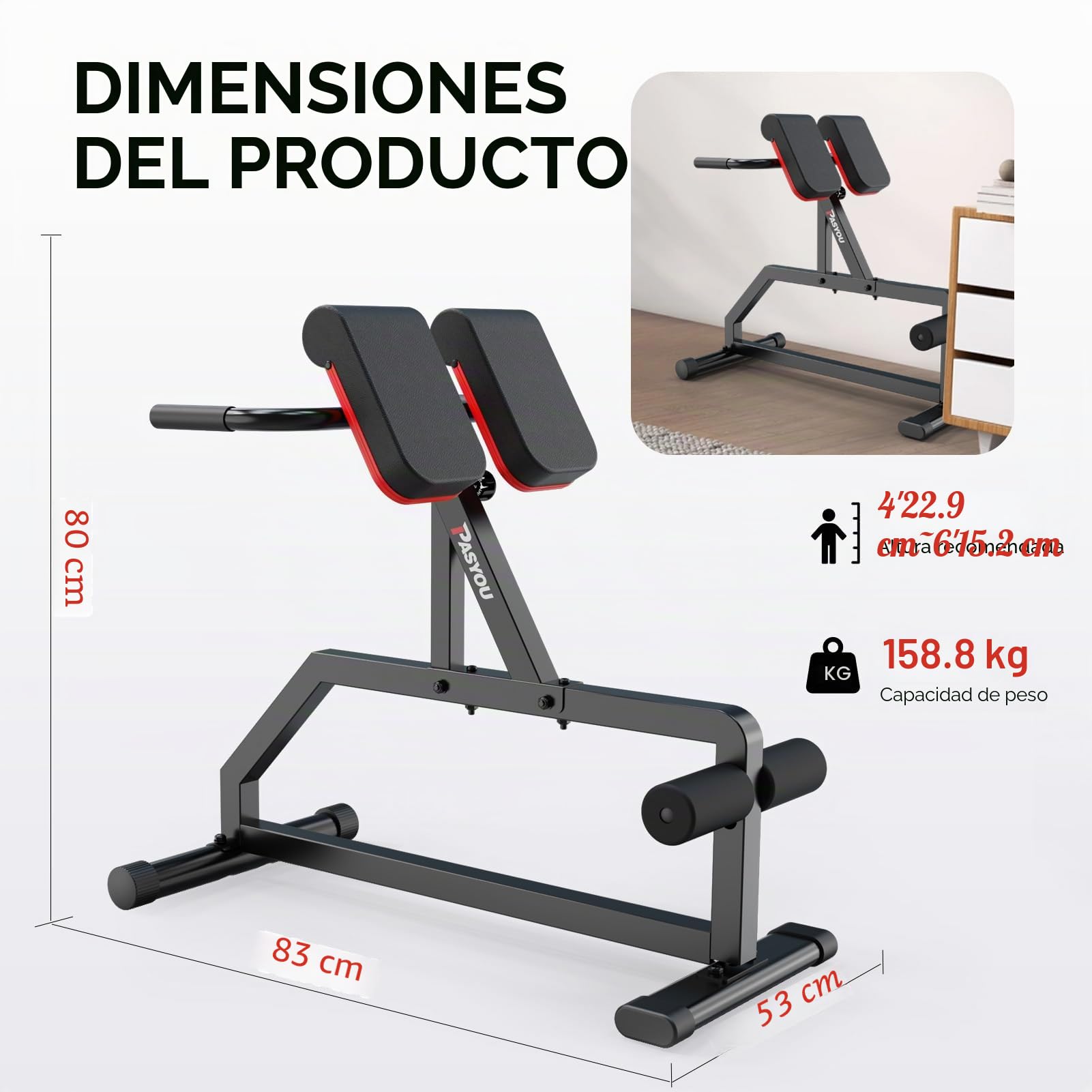 PASYOU Silla Romana Con Hiperextensión, Banco Para Sentarse Para Entrenamientos De Glúteos Y Abdominales Para El Hogar, Inclinación De Ajuste Opcional Y Silla Romana Multifunción