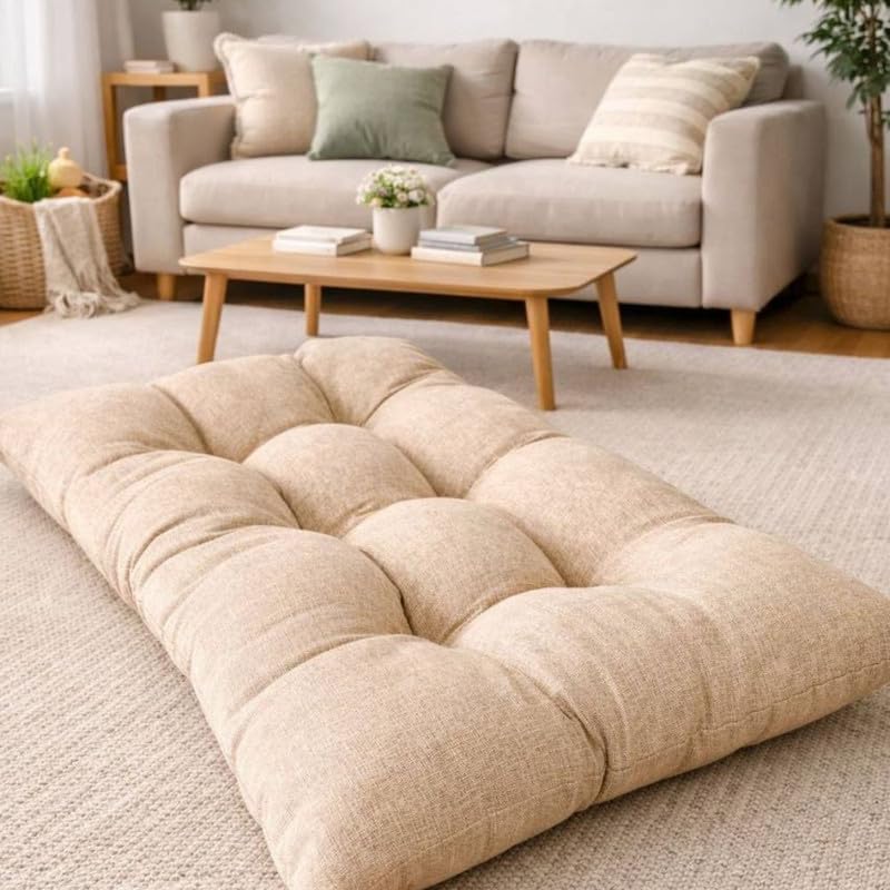HAPPYRELAX - Cuscino per Cani Taglia Grande in Policotone Fresco e Resistente Lavabile (110x75cm, h19cm) Cuccia Cane Interno Imbottita in Fiocco di Poliestere, Cuscino Cane Made in Italy (Beige)