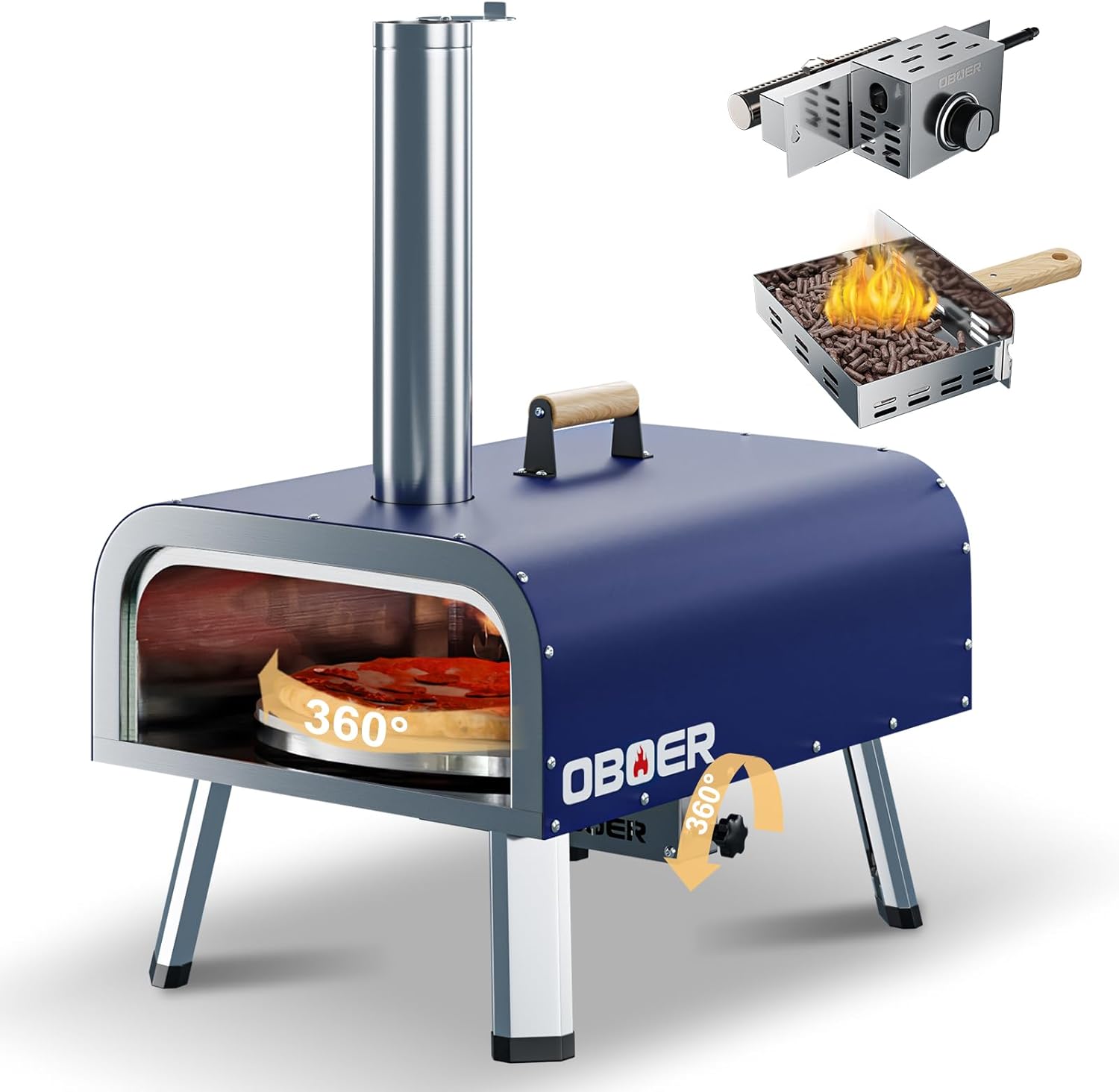 13" Outdoor Pizza Oven, Electric Rotating Multi-Fuel Cooker with 3-Layer Stainless Steel Design, Built-in Thermometer, Pizza Cutter & Carry Bag for Backyard, Patio, Camping