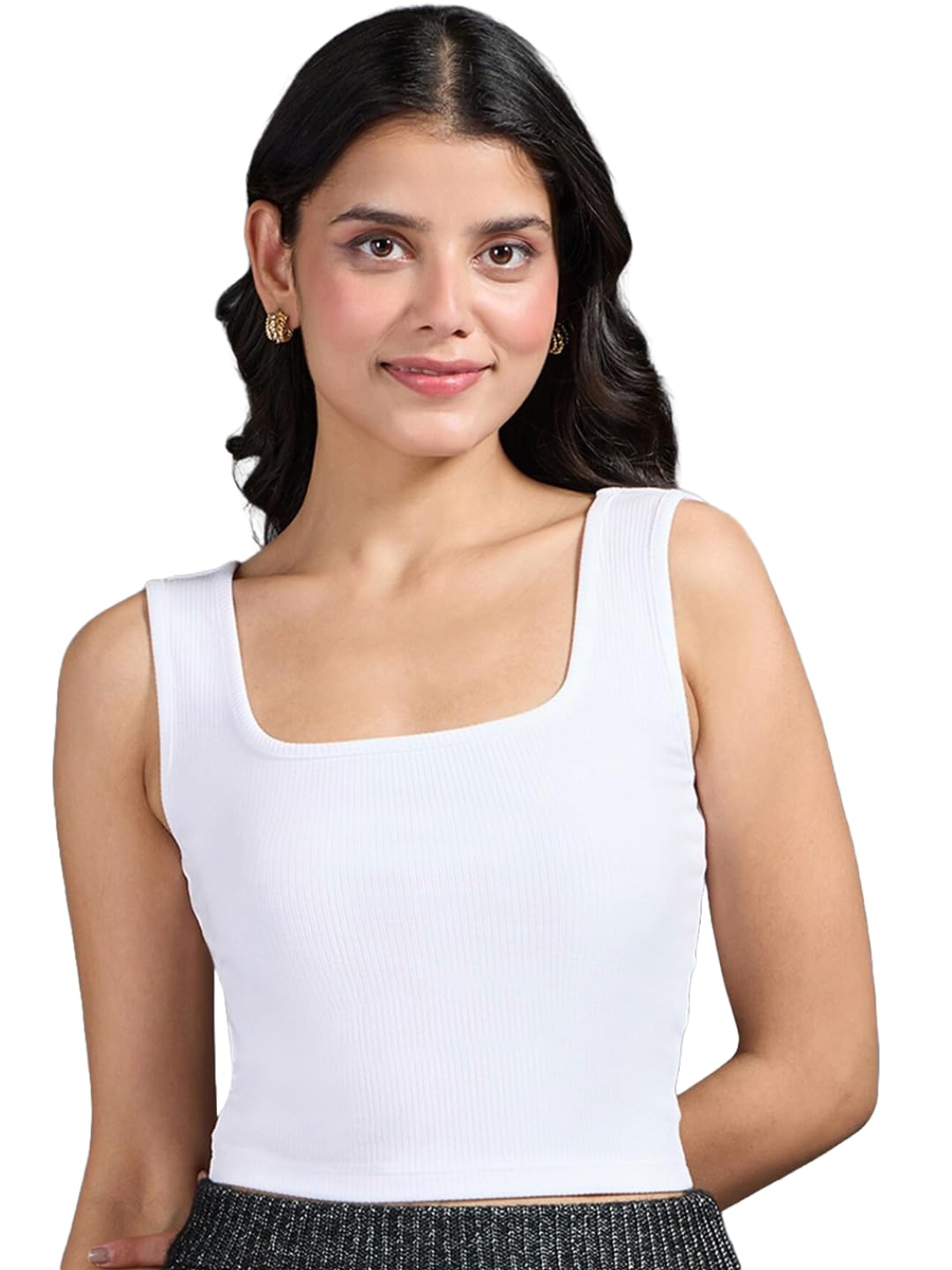 freydis Women's Round Neck Sleeveless Ribbed Tank Top, White-picture-41