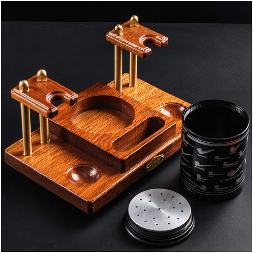 Tobacco Pipe Stand - Smoking Pipe Accessories - Wooden Tobacco Pipe Stand for 2 Pipe - with Tobacco Jar Cigar Storage Jar - for Men's Gifts