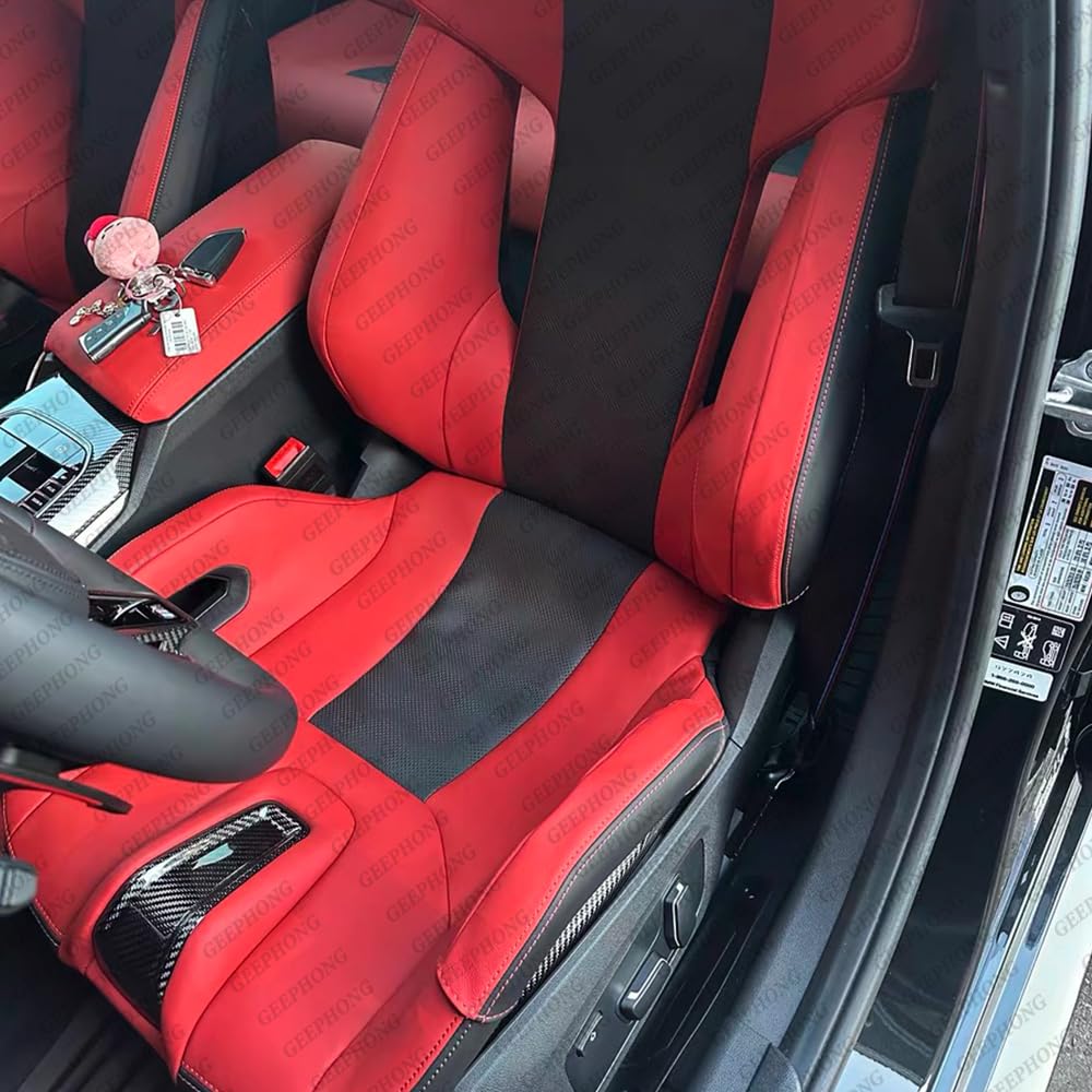 Do BMW G87 M2, G80/G81 M3, G82/G83 M4, F90 M5, F92 M8 – karbonowa ochrona bocznych policzków – obicie z prawdziwej skóry z wpuszczonym mocowaniem (wiele kolorów)
