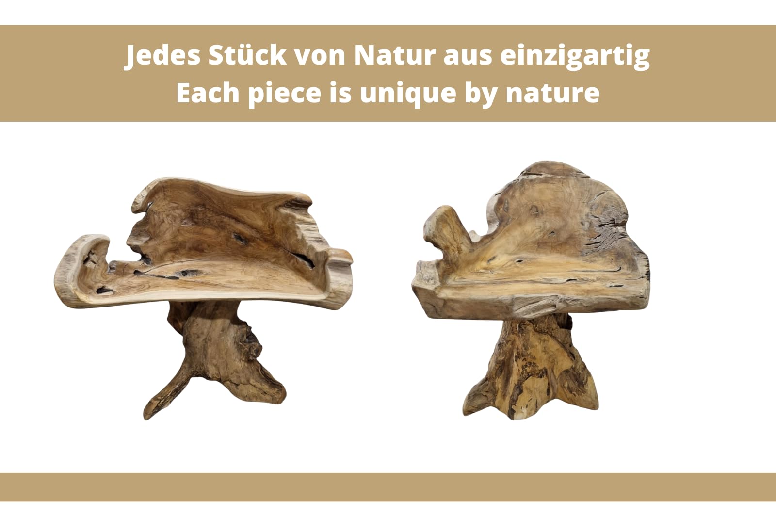 Kinaree Sedia in legno massello di teak – Poltrona in legno naturale fatta a mano in teak – Sedia rustica in legno massello in stile asiatico – Mobili unici in radice