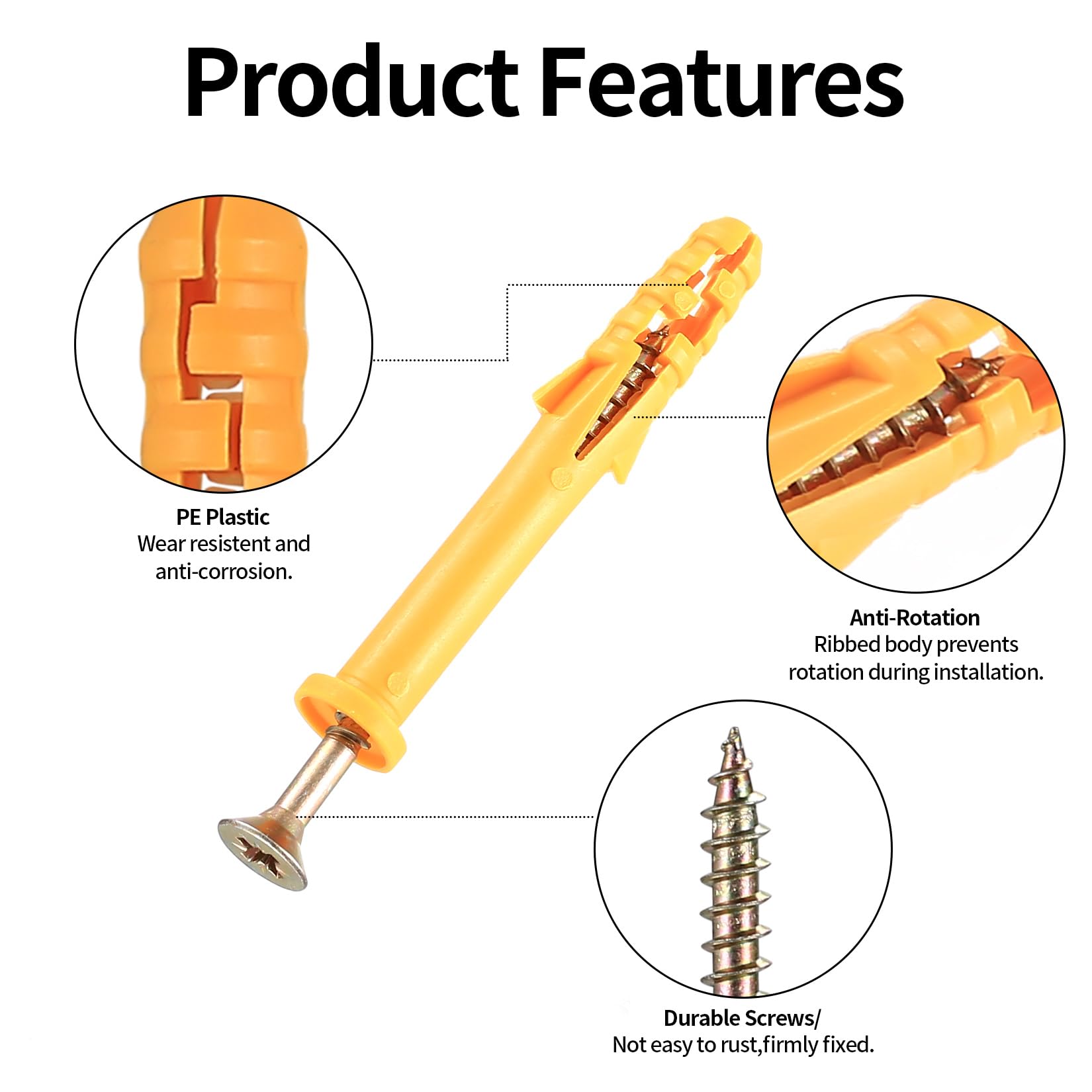 162 Pcs Wall Plugs and Screws, Raw Plug and Screw Set, Masonry Screws and Wall Plugs Set - Image 4