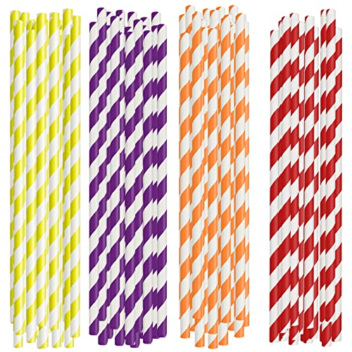 Pailles en Papier, JYTZ 100pcs Paille Rayée Coloré Biodégradables Compostables pour Noël, Mariage, Anniversaire, Célébration et Fête Cover