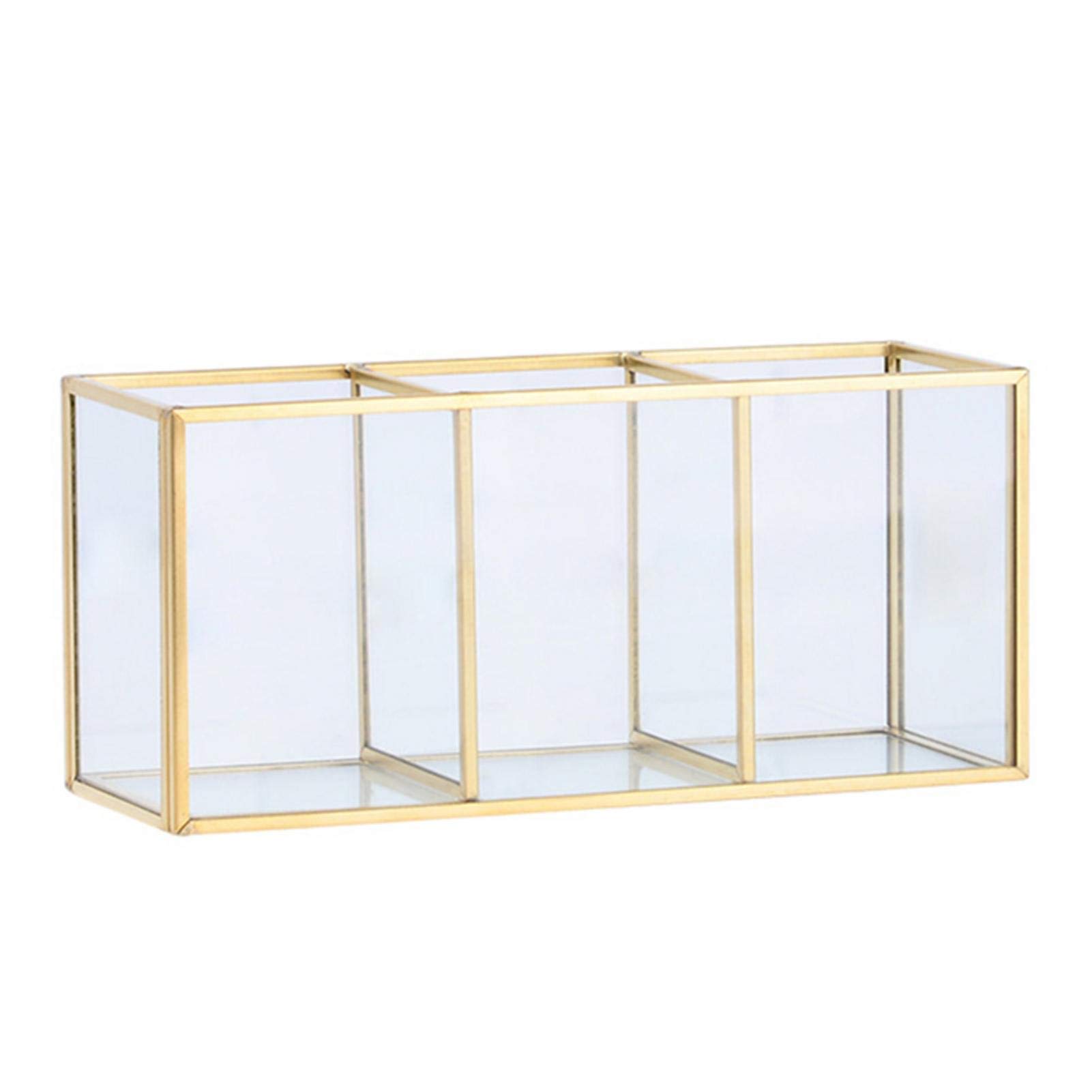 Luxury Makeup Storage Box Cosmetic Organiser Makeup Brush Cup Organiser With 4 Compartments Gold & Transparent Cosmetic Container For Brushes, Eyeliner, Lipstick (3 grids)