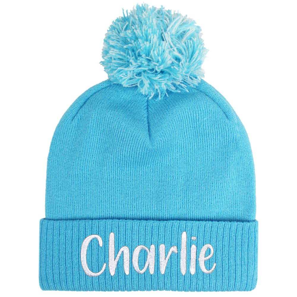 Teddyt's Unisex Kids Turquoise Personalised Kids Bobble Hat (5-10 Years) (Turquoise)