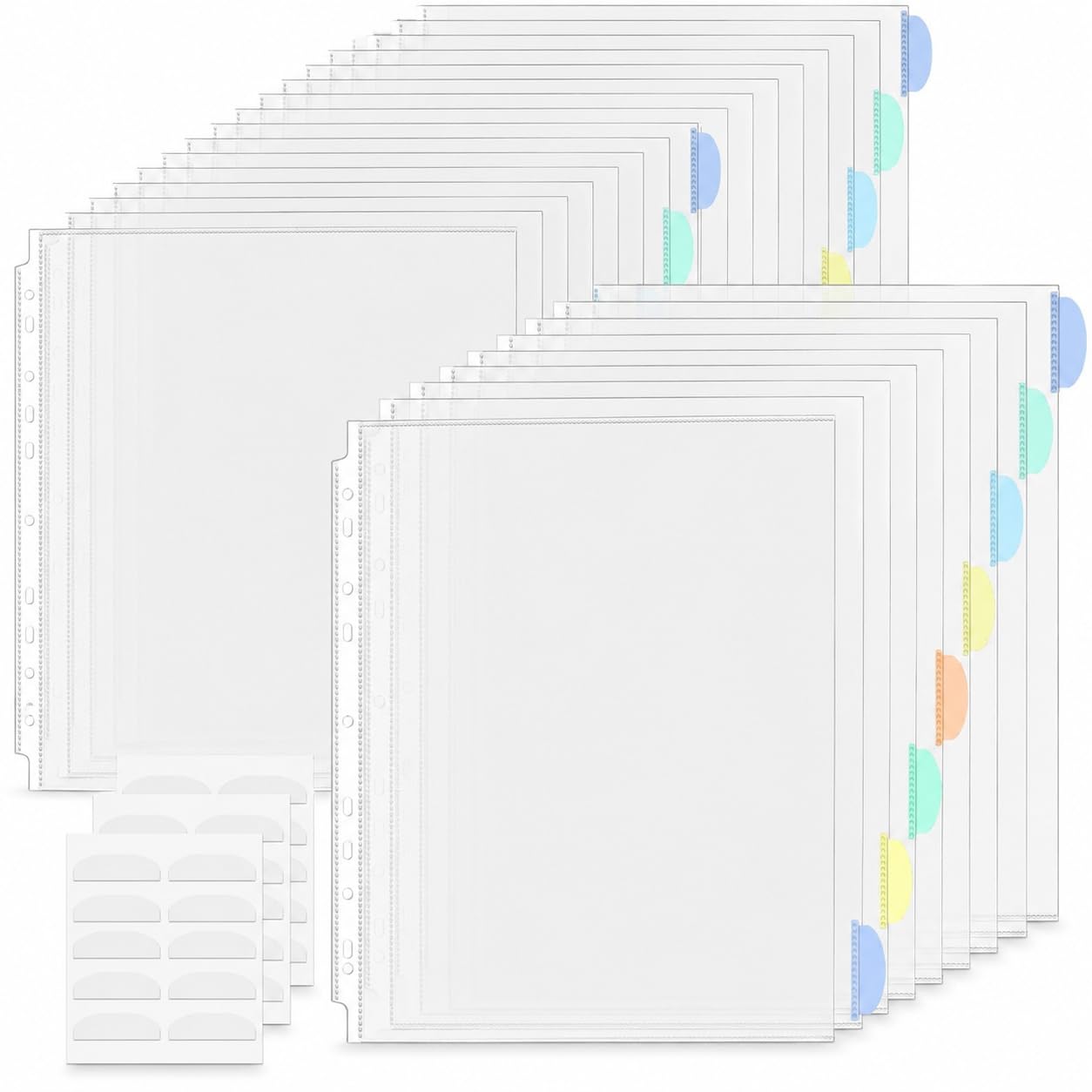 24 Pcs A4 Plastic Sleeves Binder Separators with Tabs, Binder Pocket