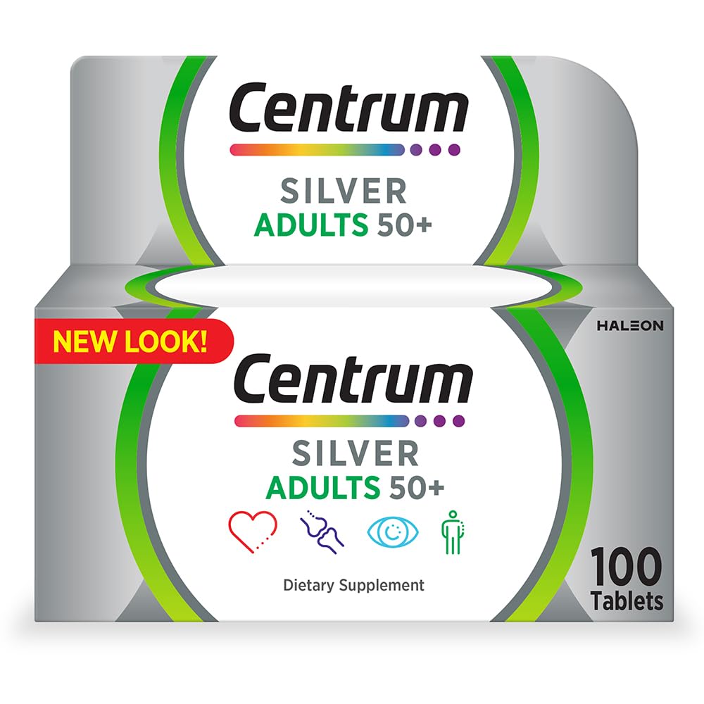 Centrum Silver Adults 50+ Multivitamin 100 Tablets - Complete Daily Vitamins & Minerals Adjusted for Men & Women Over 50 to Support Heart, Brain and Eye Health - 100-Day Supply