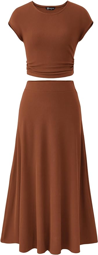 PRETTYGARDEN Two Piece Skirt Set for Women 2025 Summer Spring Dressy Casual Knit Travel Vacation Matching Lounge Outfits
