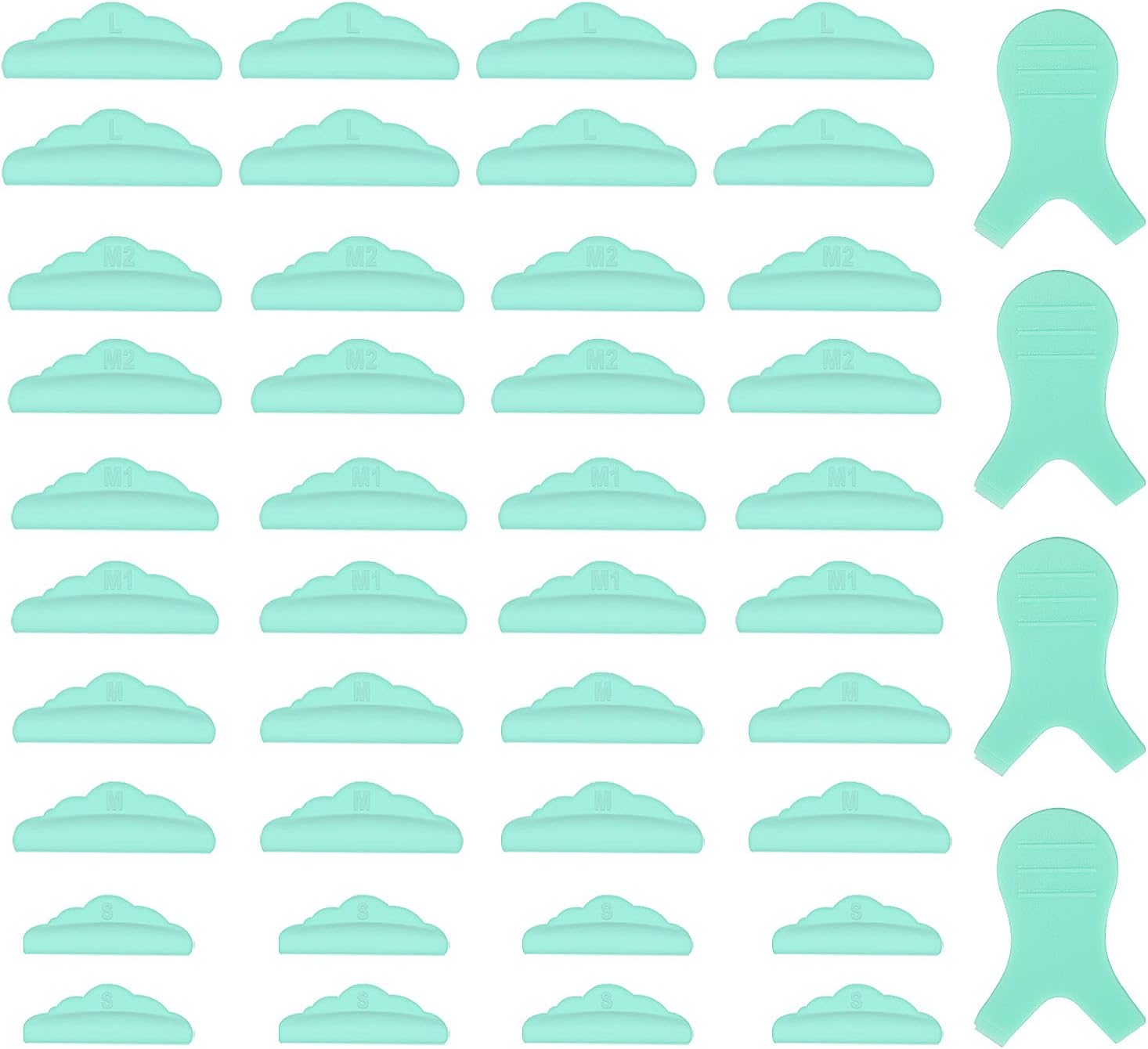 44 Piece Lash Lift Rods,Silicone Eyelash Perming Curler Makeup Tools,5 Sizes S/M/M1/M2/L,Reusable Lash Lifting Pads (Green)