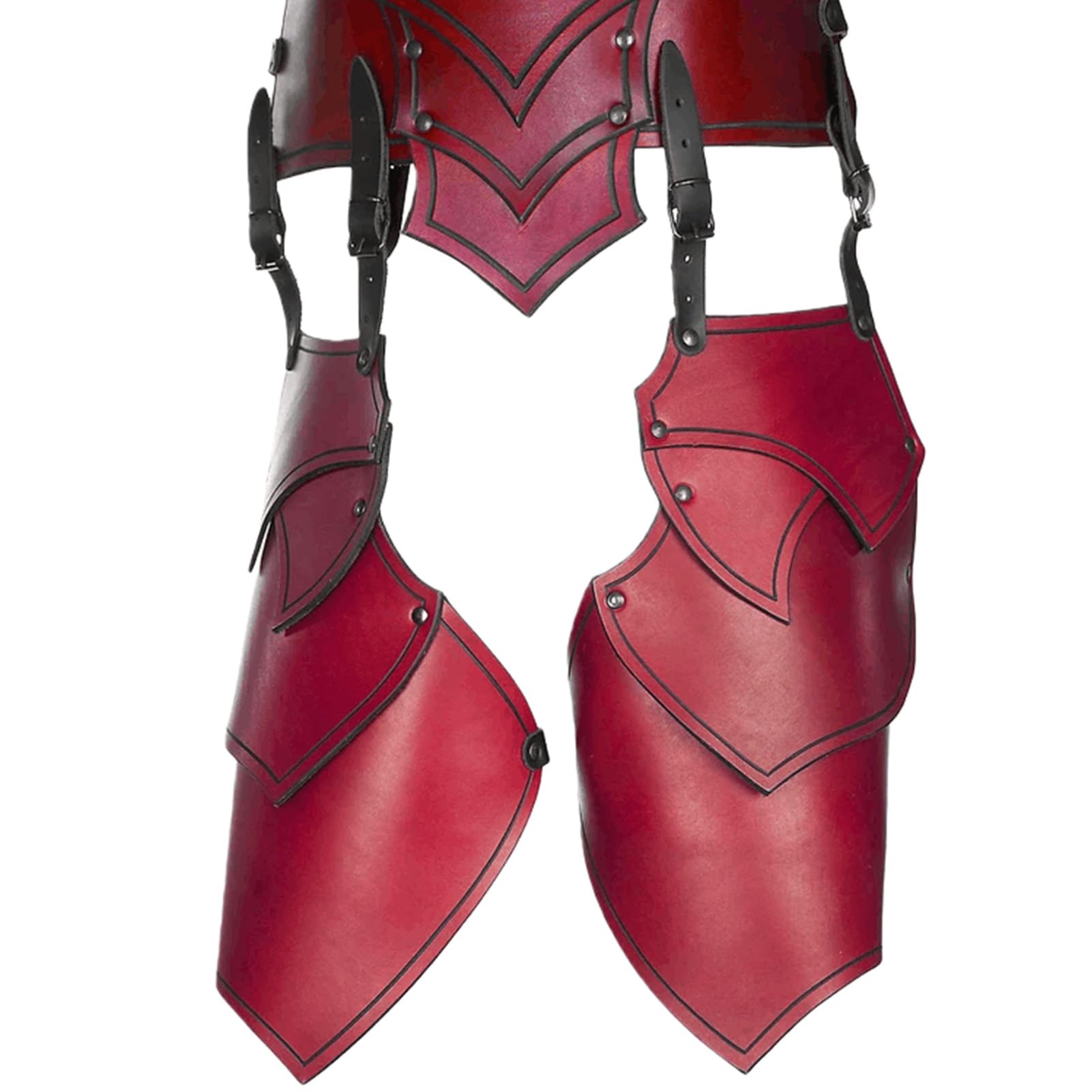 Lianxiaoou Medieval Retro Gothic Leg Armor, Renaissance Knight Greaves, Adjustable Steampunk Warrior Armor Cosplay Costume Accessories, Stage Performance Props,Red