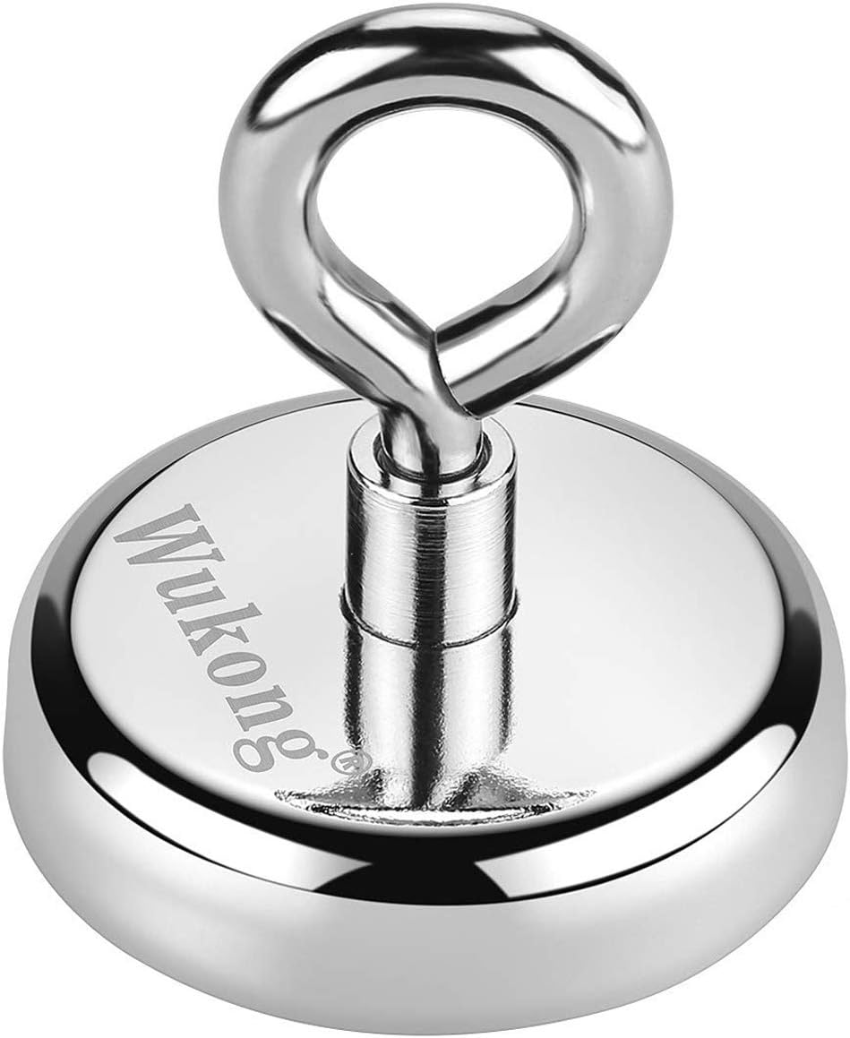 Wukong Round Neodymium Eyebolt Magnet, Pulling Force 330LB(150KG) Fishing Magnet,Super Power N52,Diameter x 60mm Thick x 15mm for Salvage,Fishing,Sciences, Industry