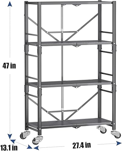 Miniatura 3 de Estantes de almacenamiento, estantería de garaje resistente, estante de almacenamiento plegable de 4 niveles con ruedas