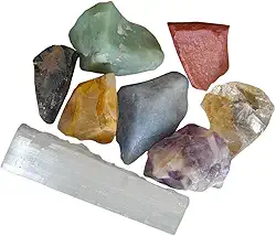 Kit Barra Selenita com 7 Pedras Brutas dos Chakras Naturais