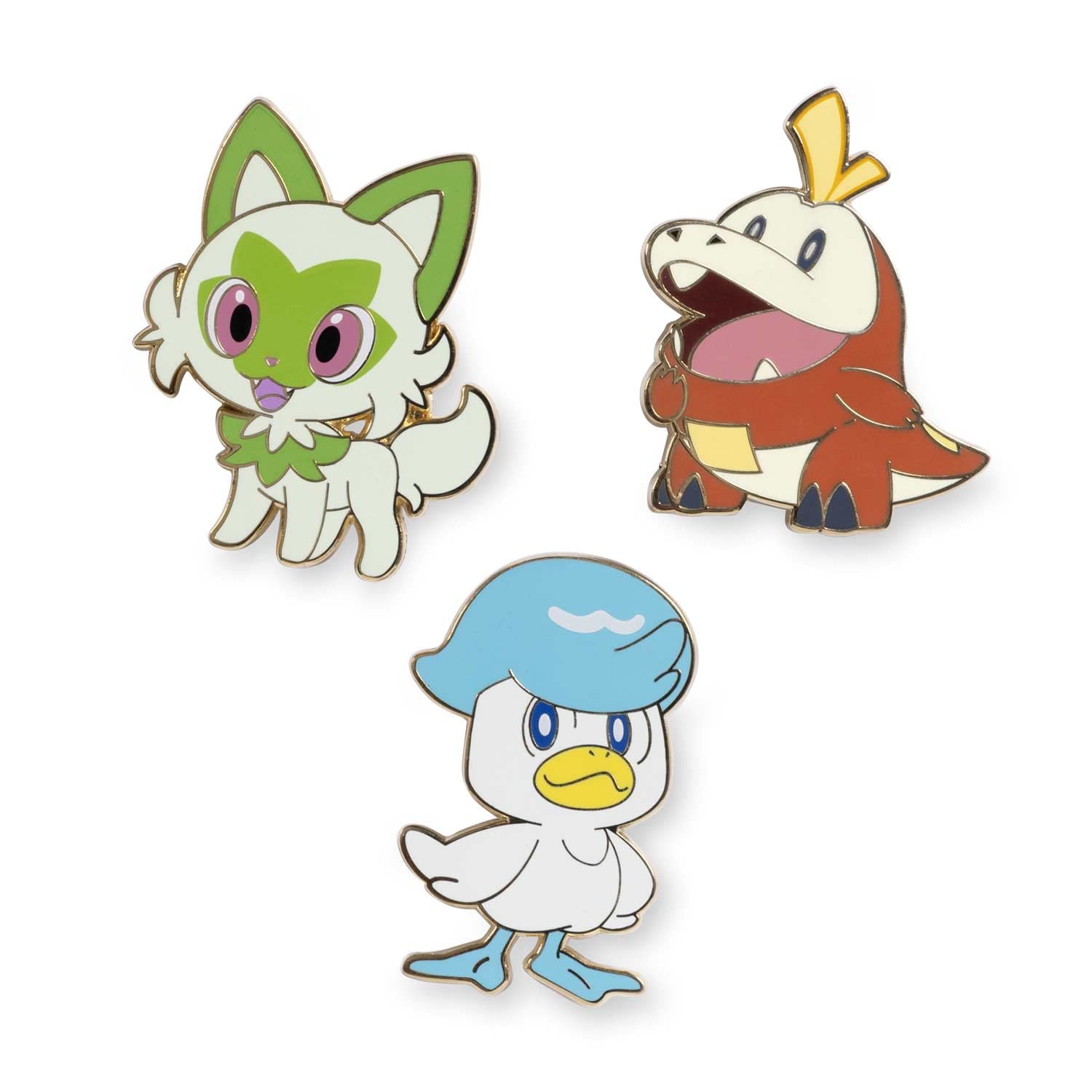 Pokémon Center: Sprigatito, Fuecoco et Quaxly Pokémon Pins (lot de 3), Alliage de zinc/émail dur, Sans pierre précieuse