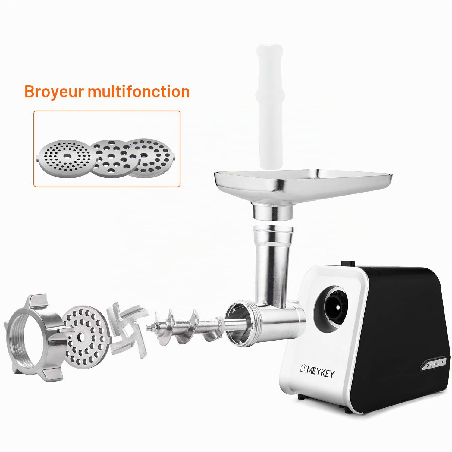 Nictemaw Hachoir à viande électrique 2000 W - Multifonctions avec 3 Plaques de Broyage, Tube de Remplissage de Saucisse, pour viande hachée, saucisses, kibbés