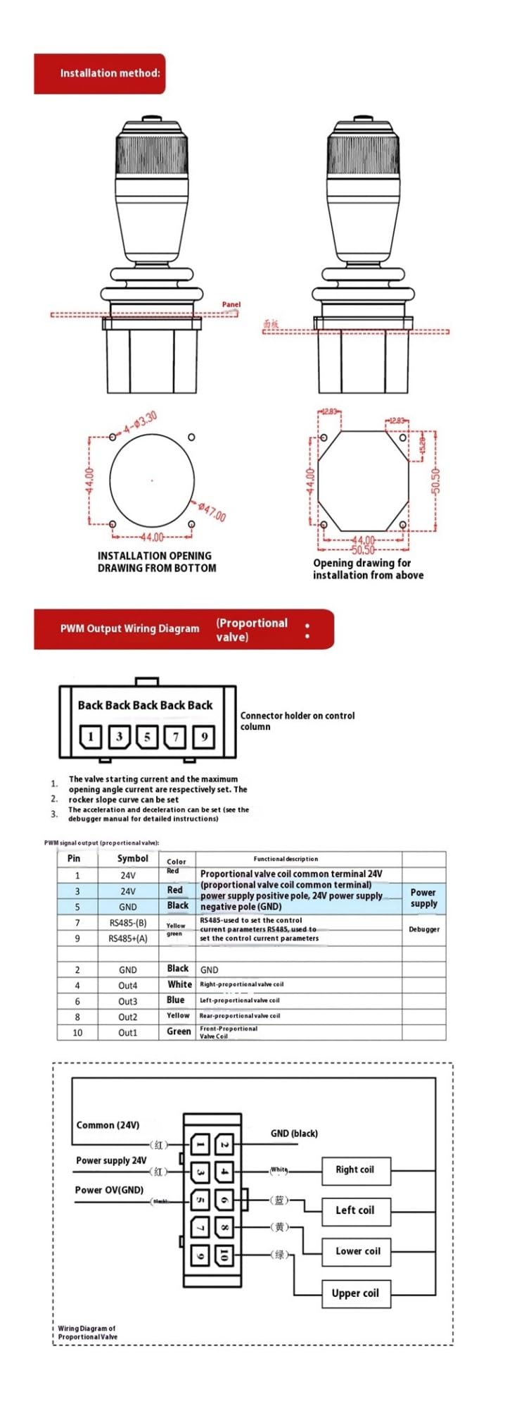 Joystick przemysłowy Hall, Hall Rocker SMC45B Dwuosiowy joystick Jednoliniowy limit, maszyny budowlane, sprzęt pojazdowy, przemysłowy, przemysłowe zdalne sterowanie(24V,Output 0-5V)