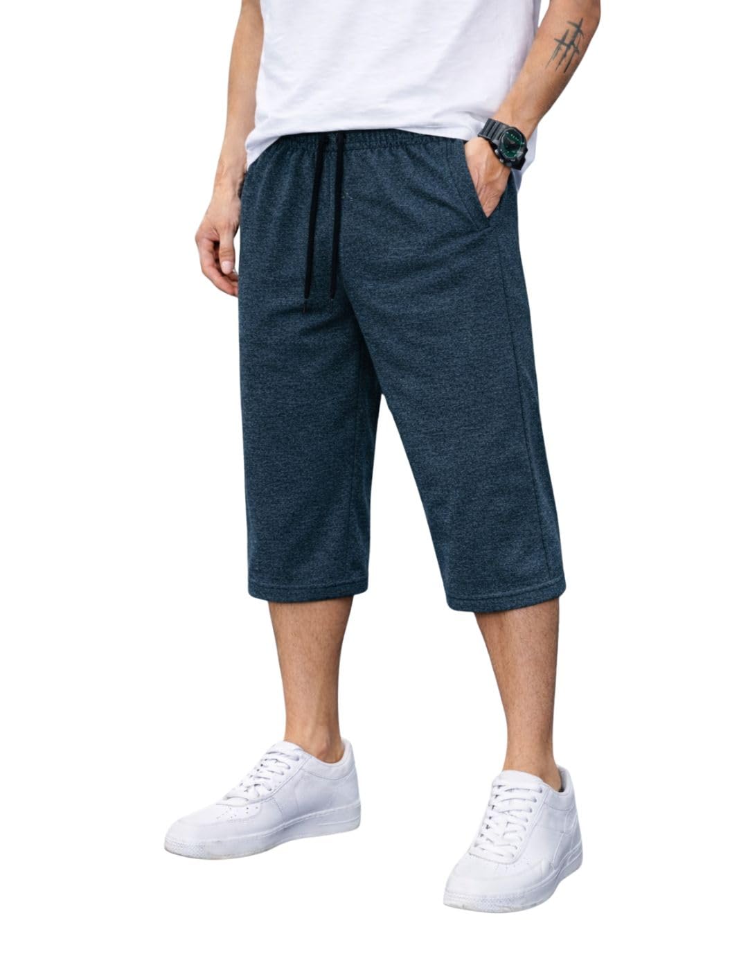 Men’s Sports Capri Pants | Lightweight Polyester Workout 3/4 Pants with Elastic Waist for Gym, Running & Training-M8356-image-22
