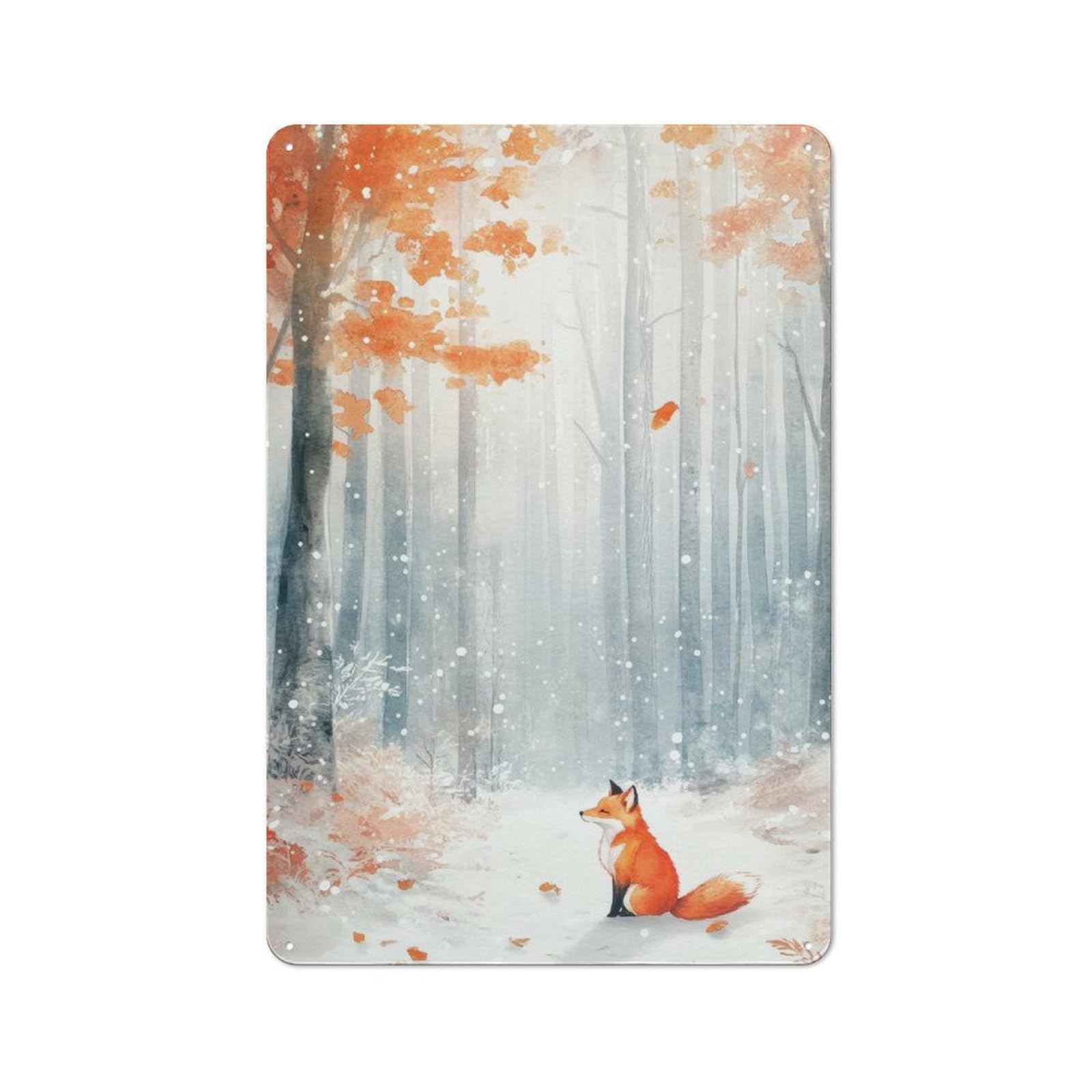 Junmoney Fox In Winter Forest Retro-Style Metal Plaque 30X20cm For Garage Or Workshop, For Garage, Workshop And Man Cave Decoration