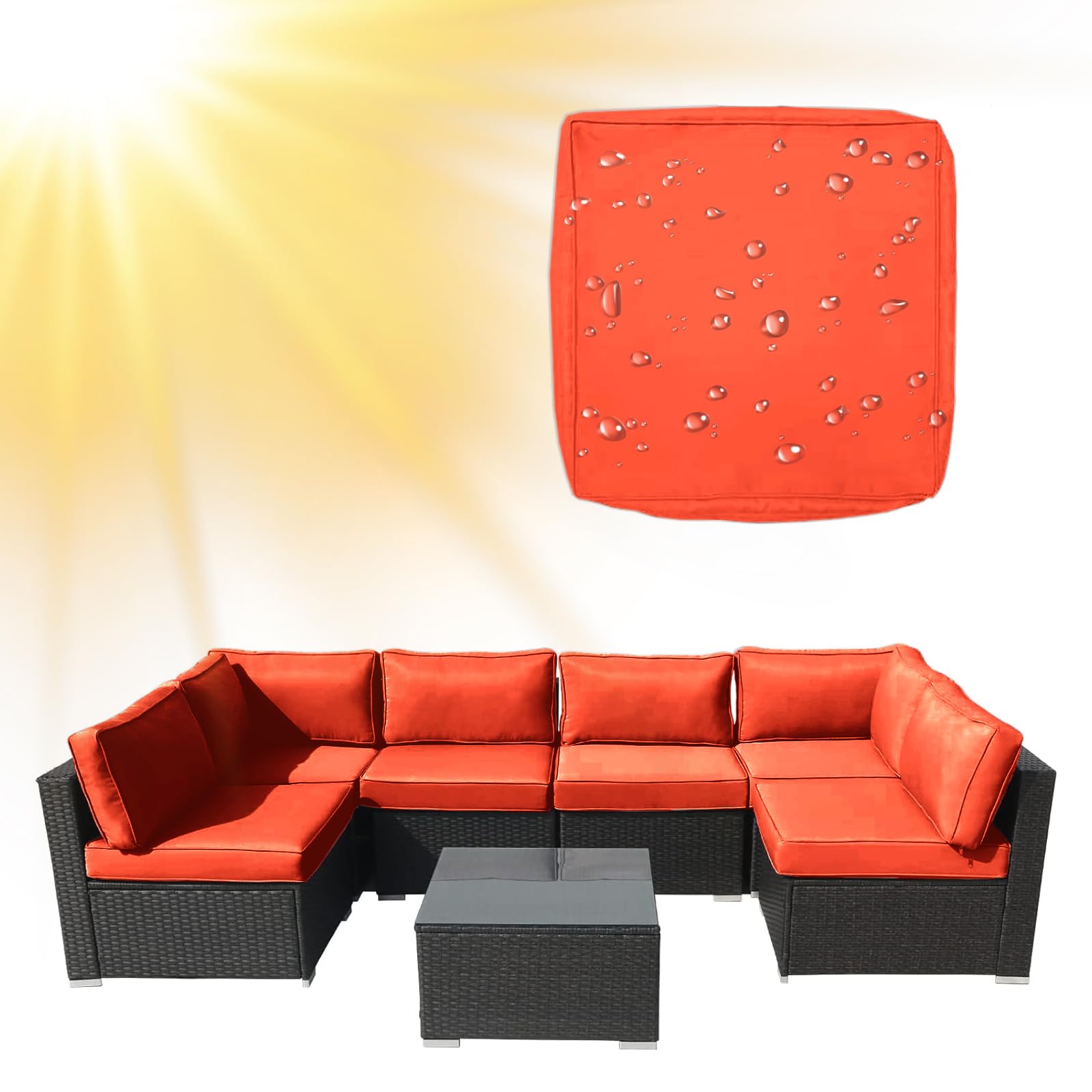 SYLC Water Repellent Patio Cushion Covers UV Resistant Garden Rattan Cushion Covers with Zipper Outdoor Couch Cushion Slipcovers for L Shape/Corner (1 pc 50×45×10 cm,Orange)