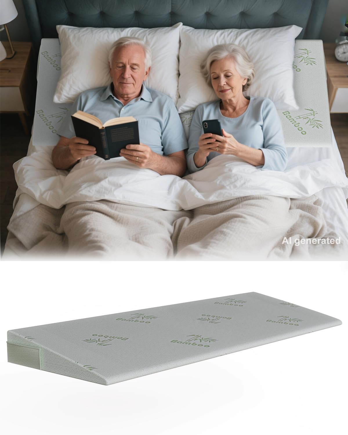 Cuscino a cuneo extra largo per alleviare il reflusso acido, altezza 10,2 cm, cuneo per materasso queen size, elevatore inclinato, cuscino a cuneo per dormire, russare dopo chirurgia, 10,2 x