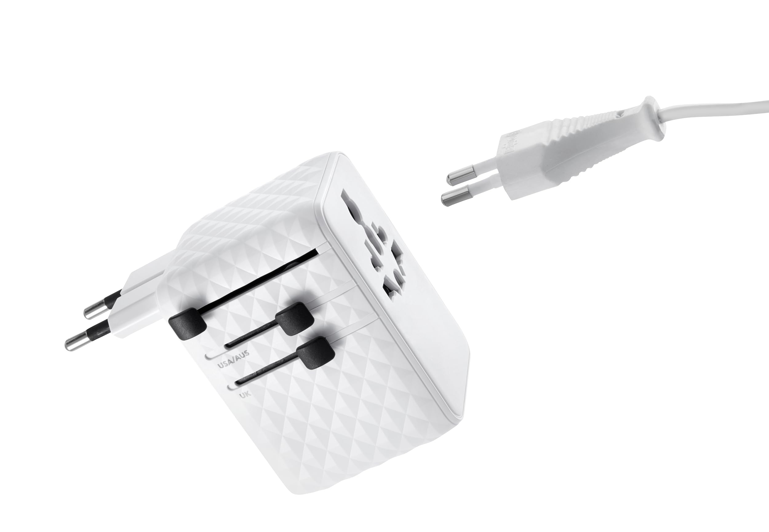 TROIKA Worldwide Pull 35 adapter podróżny na całym świecie/USA/WYŁ.UK/UK + USA/JP wraz z kablem USB-C do szybkiego ładowania i nadaje się do wszystkich powszechnie stosowanych gniazd wtykowych 5 w