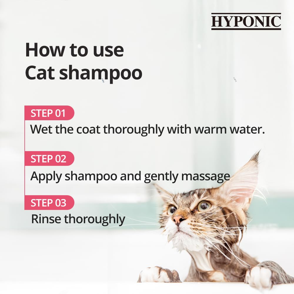 HYPONIC Champú de Terapia Natural hipoalergénico, sin Perfume para Todos los Gatos | No Requiere acondicionador | Sin sulfatos ni parabenos 10.14 oz (300 ml)