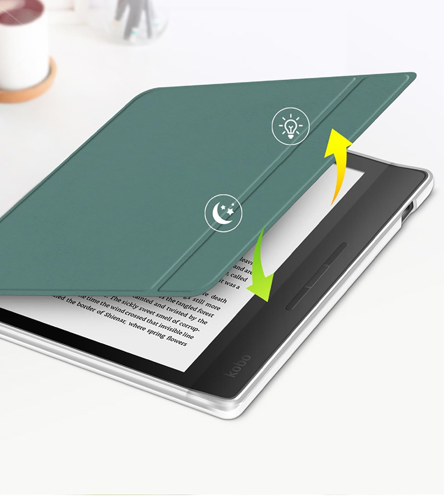 GIOPUEY Coque Compatible avec Kobo Libra Colour/Kobo Libra 2, étui en Cuir, étui à Rabat [Coque Arrière Transparente PC TPU] Texture Semblable à Celle de la Peau - Blue