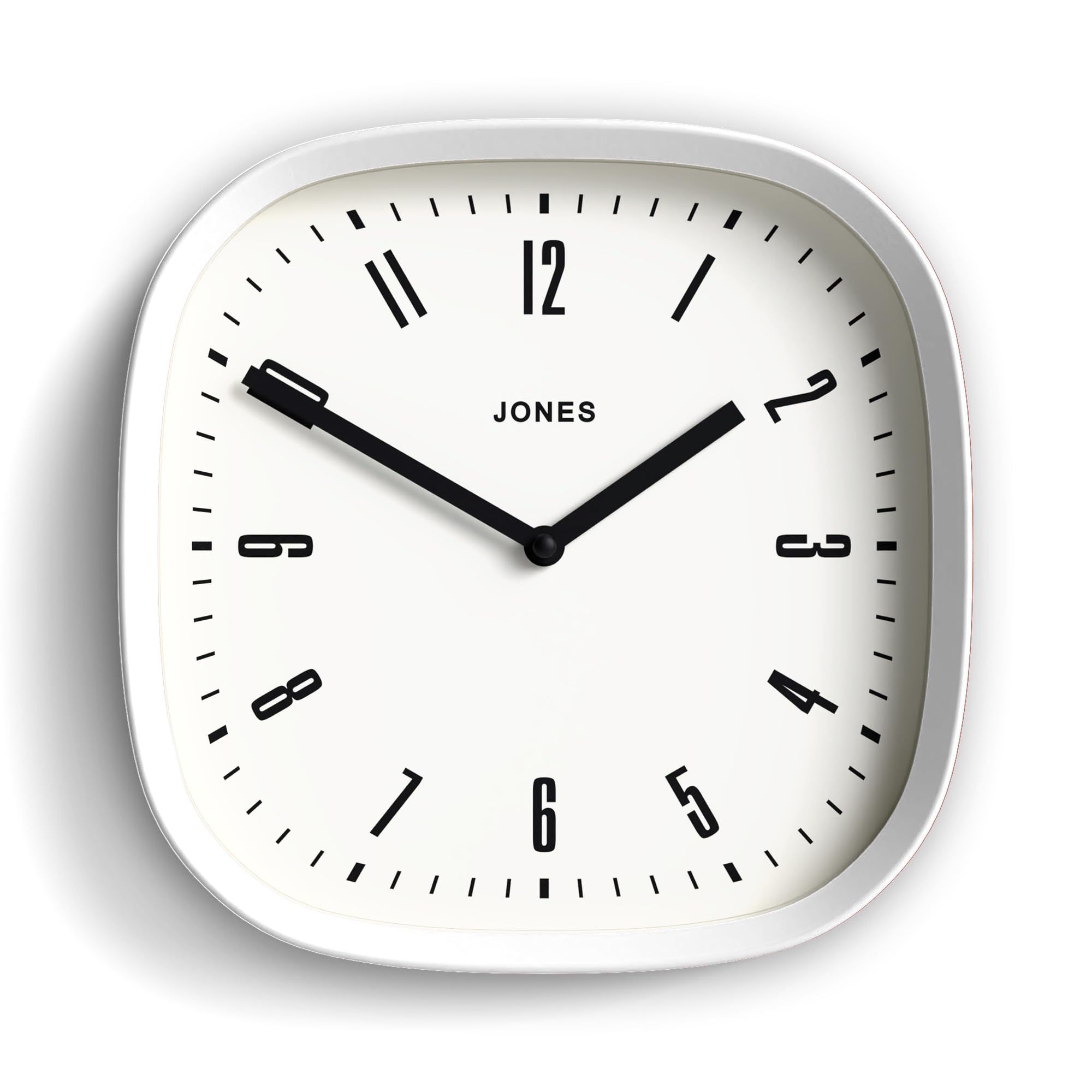 Jones Clocks White Jones Clocks® Marvel Wall Clock | Retro Rounded Square Clock | 25Cm | | Cool Designer Look For Kitchen, Living Room Or Office