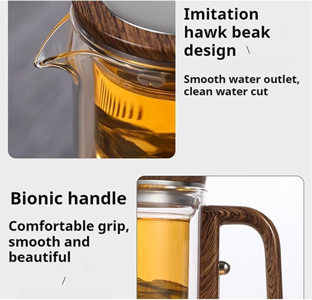 Tetera Enchanti, Tetera de Vidrio con separación de Agua con Mango de Madera, Tetera de Vidrio con infusor, Tetera de Vidrio mágica con Control de Prensa, Tetera mágica Enchantipot,Clear&520ml